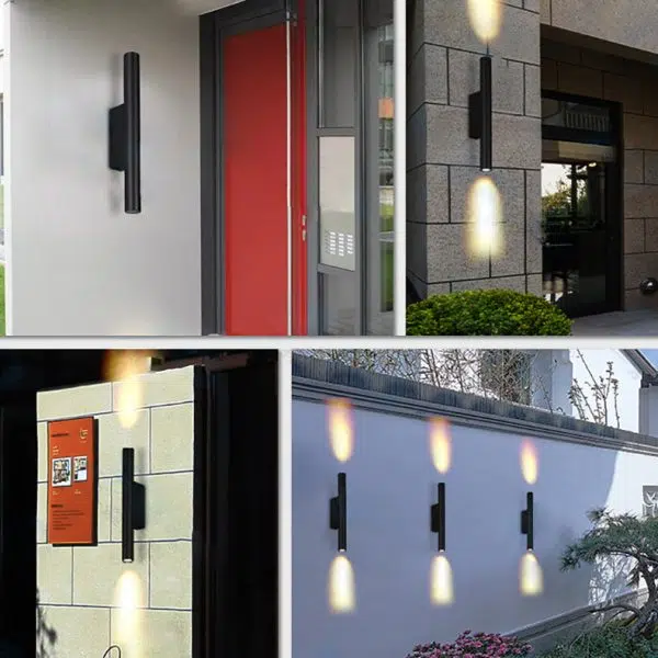 Modern Minimalist Long Cylinder Rectangle Base Aluminum Tempered Glass LED Waterproof Wall Sconce Lamp For Garden - Image 8