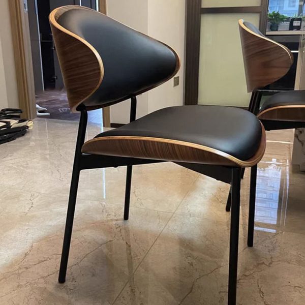 Contemporary Nordic Walnut Wood Grain Microfiber Leather Upholstered Dining Chair Backrest For Dining Room - Image 9