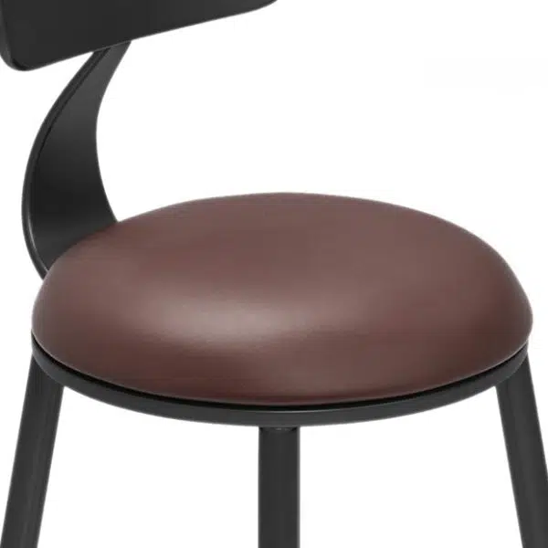 Contemporary Industrial Round Faux Leather Upholstered Bar Stool Backrest Footrest For Dining Room - Image 7