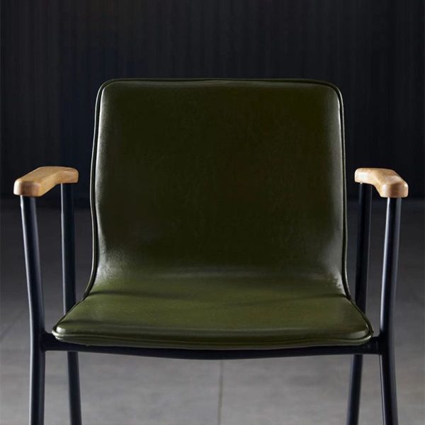 Contemporary Industrial Square Upholstered Leather Wooden Dining Chair Backrest Armrest For Dining Room - Image 8