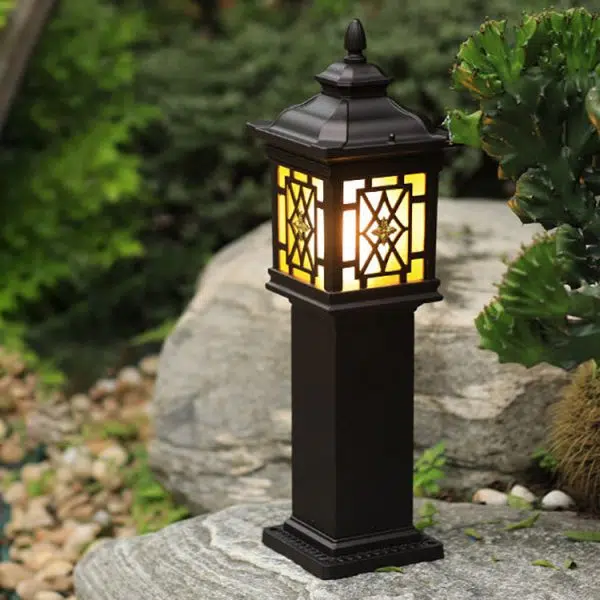 Traditional Chinese Waterproof Palace Roof Rectangular Pillar Aluminum Glass 1-Light Outdoor Lawn Landscape Light For Garden - Image 14