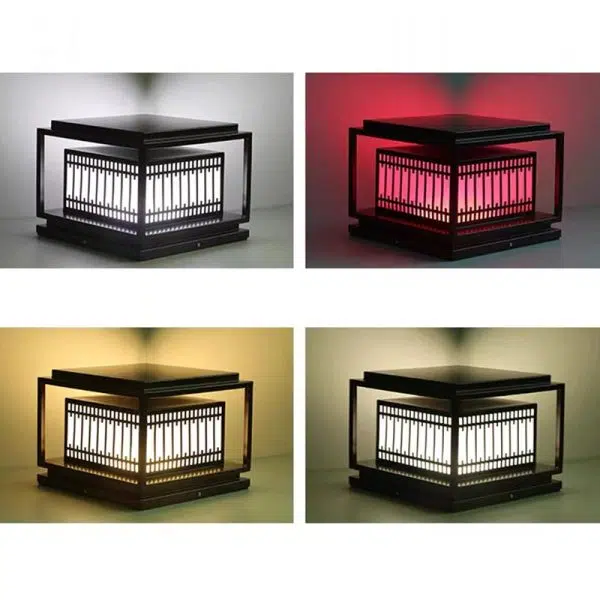 Traditional Chinese Square Stainless Steel Glass 1-Light Post Head Light For Garden - Image 12