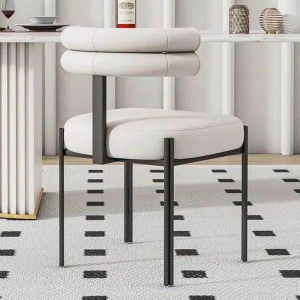 Contemporary Nordic Square Curved Backrest Leather Carbon Steel Dining Chair For Dining Room - Image 7