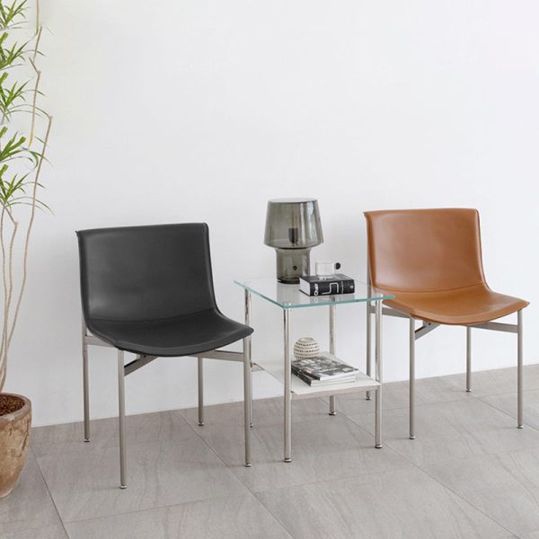 Contemporary Nordic Square Curved Leather Stainless Steel Dining Chair Backrest For Dining Room - Image 3