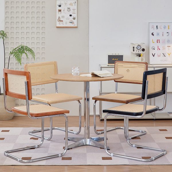 Contemporary Scandinavian Curved Back Solid Rattan Iron Dining Chair Backrest For Dining Room - Image 3