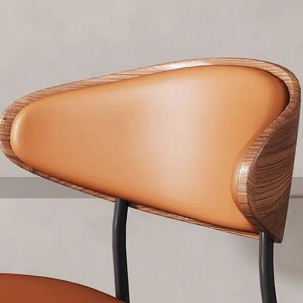 Contemporary Retro PU Wood Metal Sponge Square Curved Dining Chair Backrest For Dining Room - Image 9