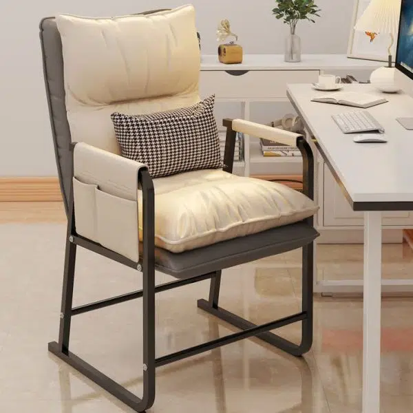 Modern Minimalist Rectangular Leather Steel Chair Backrest Armrest For Living Room - Image 13