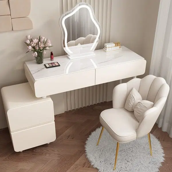 Contemporary Creative Petal Butterfly Knot Square Velvet Metal Vanity Stool Backrest Armless For Bedroom - Image 6