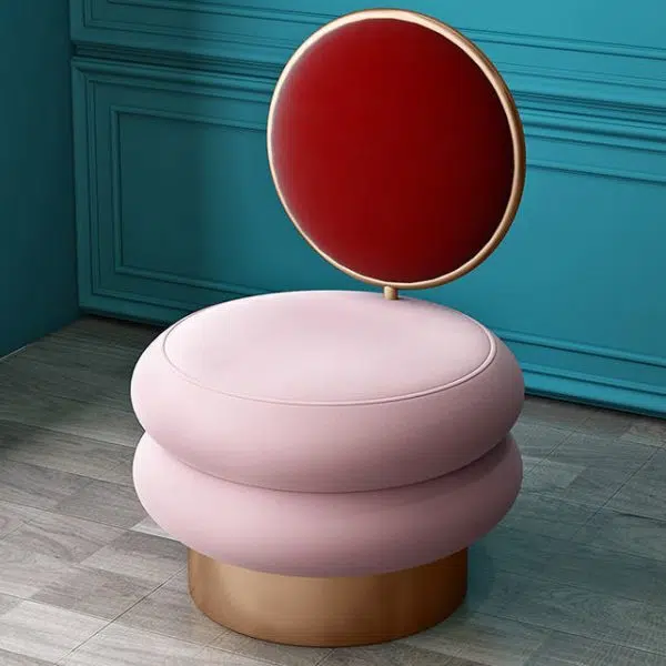 Contemporary Creative Round Fabric Iron Vanity Stool Backrest Armless For Bedroom - Image 3