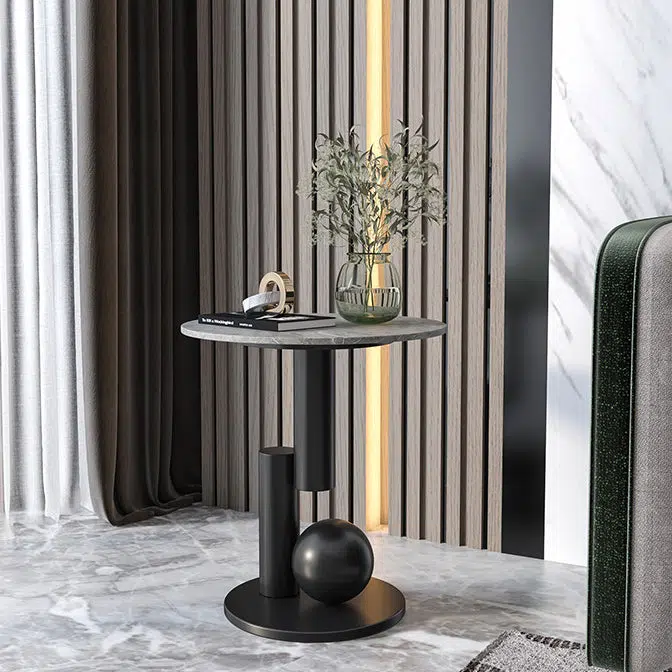 07-f84727e3-0ec9-4efe-8541-4b0e7a3f6ef8.jpg Contemporary Luxury Circular Rock Slabs Geometric Base End Table For Living Room - Image 1