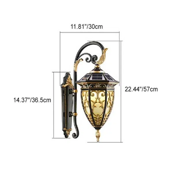 European Retro Solar Carved Lantern Aluminum Glass LED Outdoor Waterproof Wall Sconce Lamp - Image 6