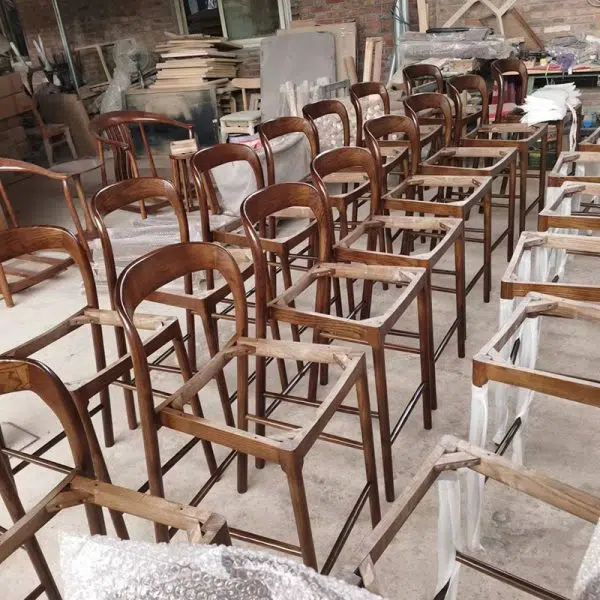 Contemporary Retro Square Solid Wood Frame Leather Upholstered Bar Stool Low Back Footrest For Dining Room - Image 4