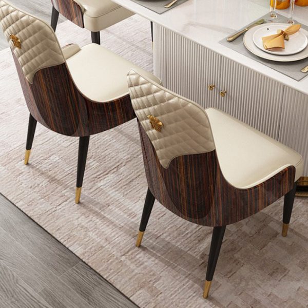 Contemporary Nordic Leather Wood Stainless Steel Sponge Dining Chair Backrest Armrest For Dining Room - Image 9