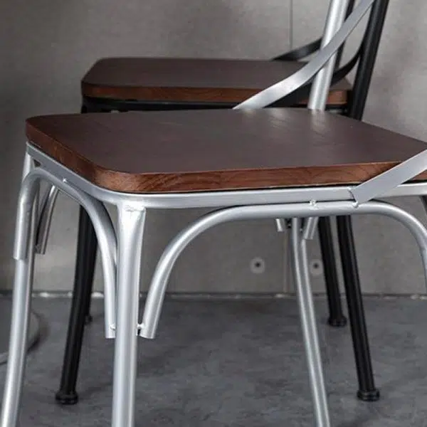 Contemporary Industrial Leather Wood Iron Square X Shape Back Dining Chair & Table Set For Dining Room - Image 9