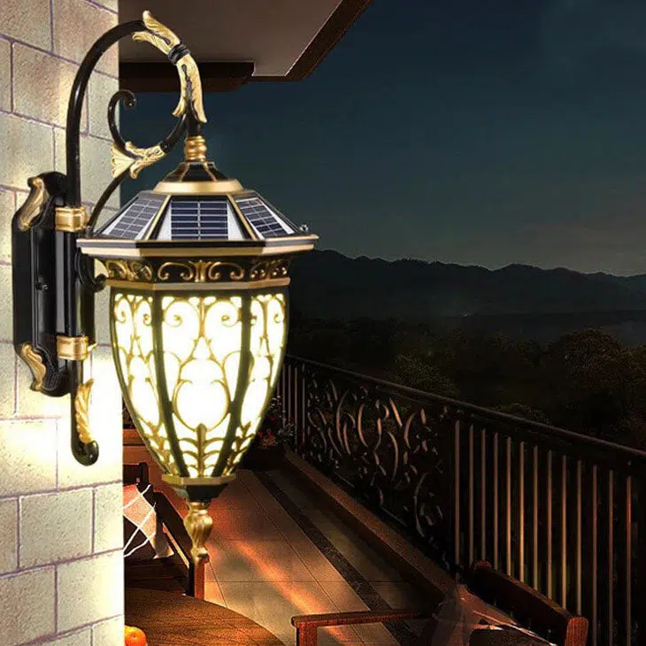 08-16e7848b-dcc5-4628-8d77-fd1118ef46ba.jpg European Retro Solar Carved Lantern Aluminum Glass LED Outdoor Waterproof Wall Sconce Lamp - Image 1