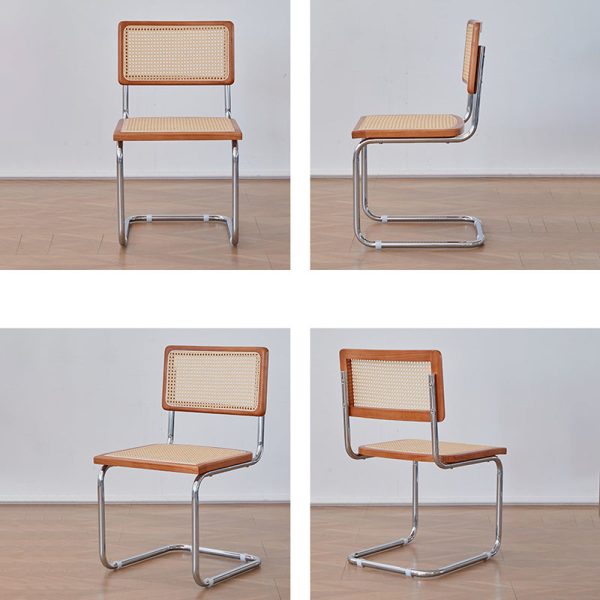 Contemporary Scandinavian Curved Back Solid Rattan Iron Dining Chair Backrest For Dining Room - Image 9