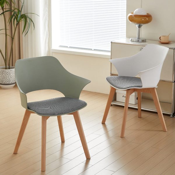 Contemporary Nordic Curved Plastic Wood Legs Dining Chair Backrest Armrest For Dining Room - Image 14
