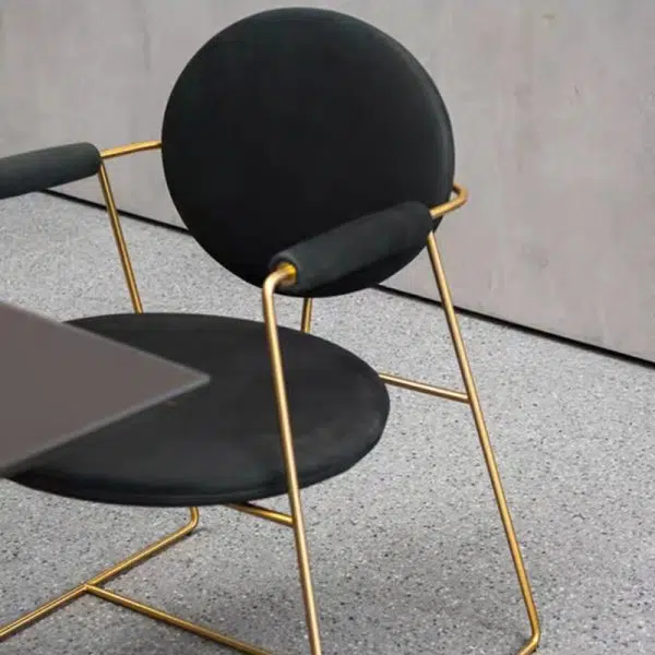 Contemporary Scandinavian Round Cushion Microfiber Leather Stainless Steel Dining Chair Backrest Armrest For Dining Room - Image 6