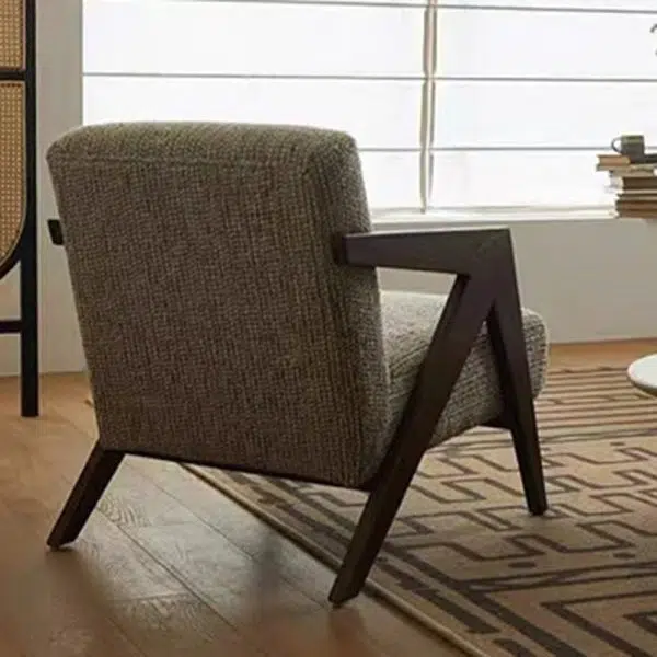 Contemporary Nordic Square Upholstered Cotton Linen Fabric Solid Wood Accent Chair Backrest Armrest For Living Room - Image 9