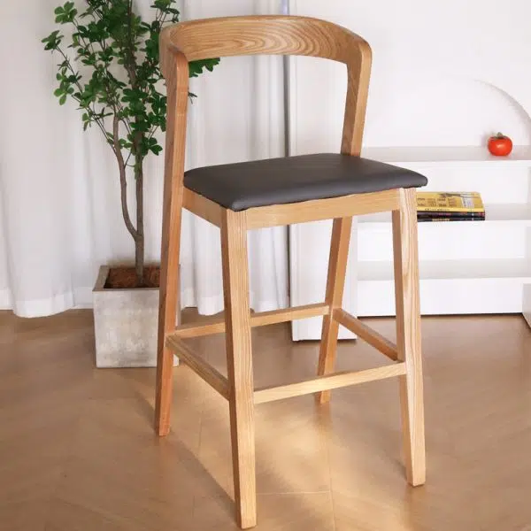 Contemporary Nordic Square Curved Fabric Wood Bar Stool Backrest Footrest For Dining Room - Image 3