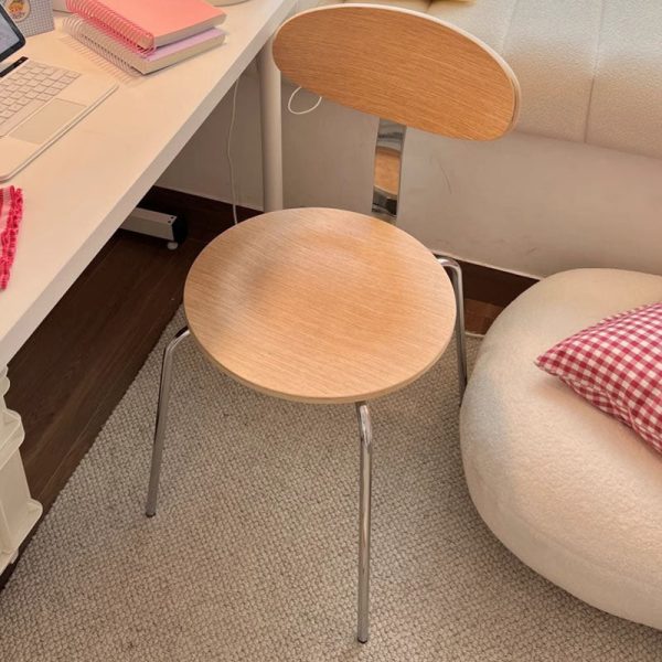 Contemporary Nordic Wood Stainless Steel Round Dining Chair Backrest For Dining Room - Image 2