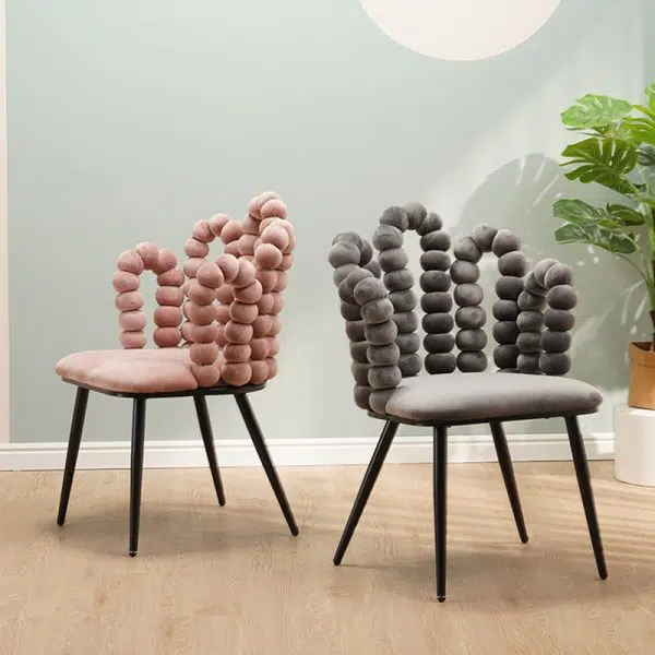 Contemporary Creative Trapezoidal Round Upholstered Bead String Backrest Velvet Carbon Steel Vanity Stool For Bedroom - Image 9