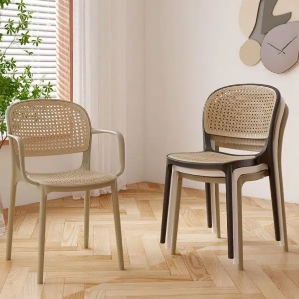 Contemporary Nordic Square Rattan Plastic Dining Chair Backrest Armrest For Dining Room - Image 8