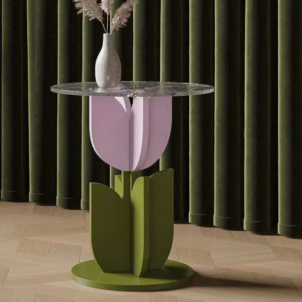 Contemporary Creative Petal Round Tabletop Pine Glass Side Table For Living Room - Image 2