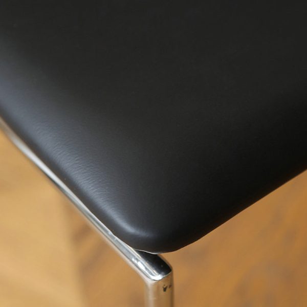 Contemporary Nordic Rectangular Curved Backrest Wood Leather Dining Chair For Dining Room - Image 6