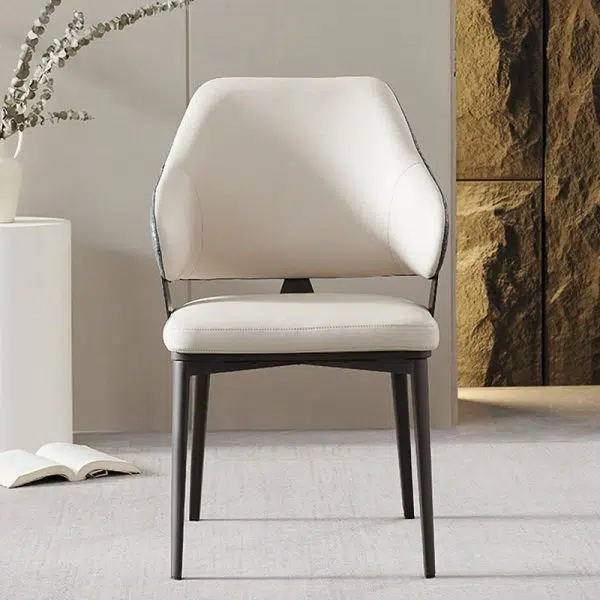 Contemporary Scandinavian Leather Carbon Steel Sponge Square Lozenge Dining Chair Backrest Armrest For Dining Room - Image 3