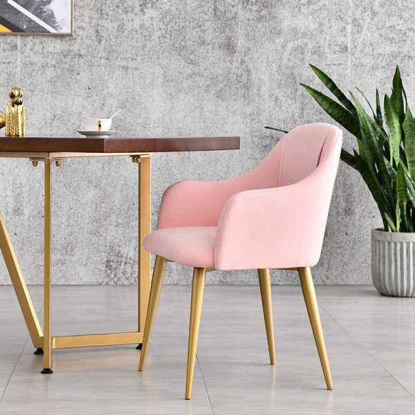 Contemporary Nordic Curve Fabric Upholstered Dining Chair Backrest Armrest For Dining Room - Image 11