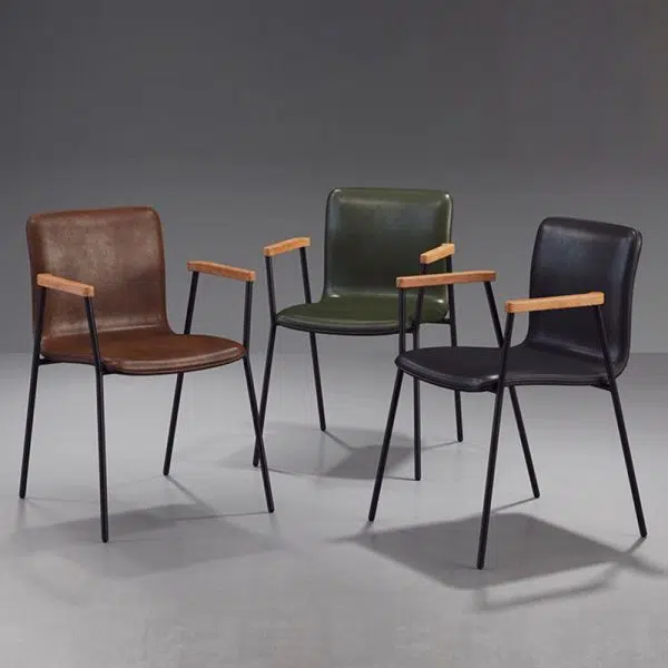 Contemporary Luxury Square Faux Leather Upholstered Dining Chair Backrest Armrest For Dining Room - Image 3