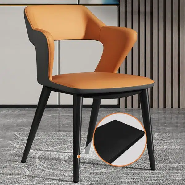 Contemporary Scandinavian Leather Fabric Carbon Steel Sponge Square Wing Dining Chair Backrest Armrest For Dining Room - Image 10