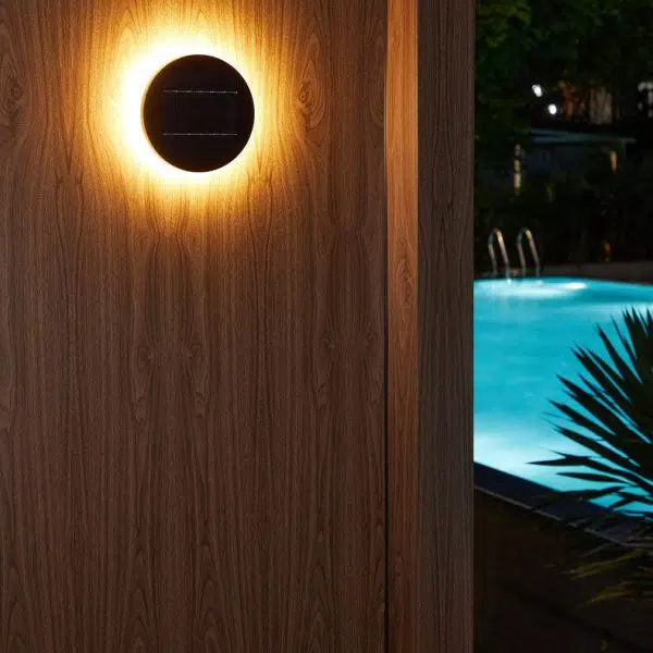 Minimalist Solar Waterproof  Round Disc Design LED Outdoor Wall Sconce Lamp - Image 11