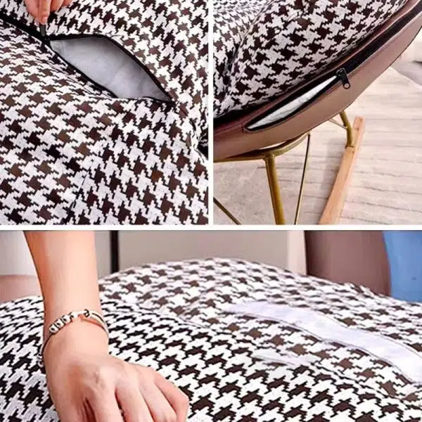 Contemporary Nordic Houndstooth Velvet Upholstered Carbon Steel Rocking Chair Backrest For Living Room - Image 9