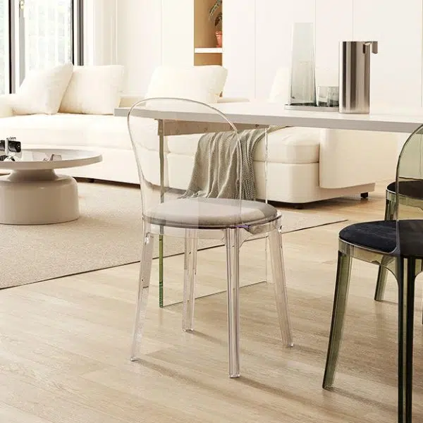 Contemporary Scandinavian Curved Plastic Fabric Chair Backrest Armless For Living Room - Image 12