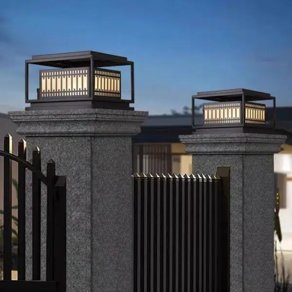 Traditional Chinese Square Stainless Steel Glass 1-Light Post Head Light For Garden - Image 13