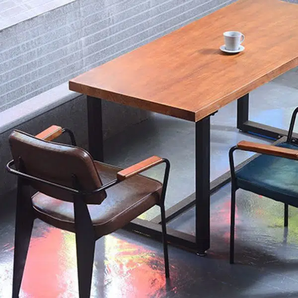 Contemporary Industrial Leather Metal Sponge Wood Square Vertical Stripe Dining Chair Backrest Armrest For Dining Room - Image 18