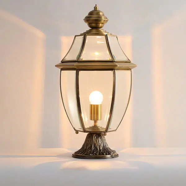 European Luxury All Copper Clear Glass Lantern Post 1/3 Light Waterproof Patio Landscape Light - Image 5