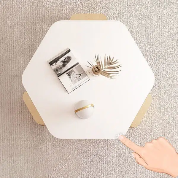 Contemporary Creative Hexagonal Plank Oak End Table 1-Tier For Living Room - Image 10