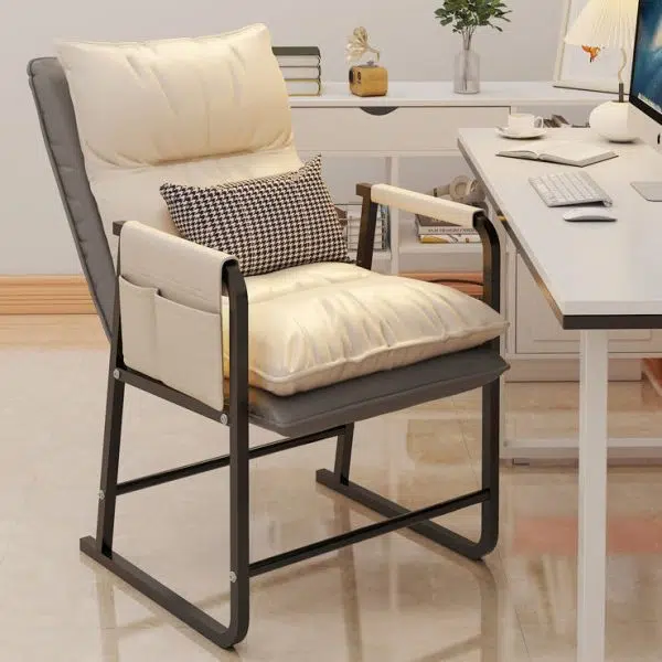 Modern Minimalist Rectangular Leather Steel Chair Backrest Armrest For Living Room - Image 14