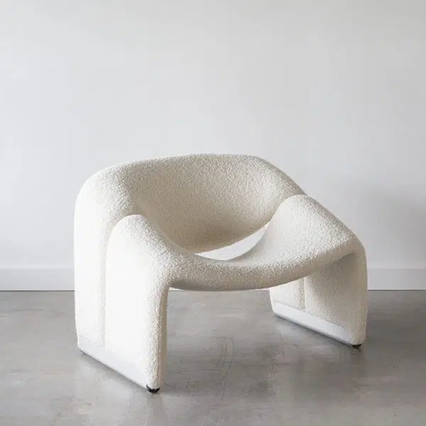 Contemporary Scandinavian Curved Frame Stainless Steel Lambswool Sponge Accent Chair Backrest Armrest For Living Room - Image 13