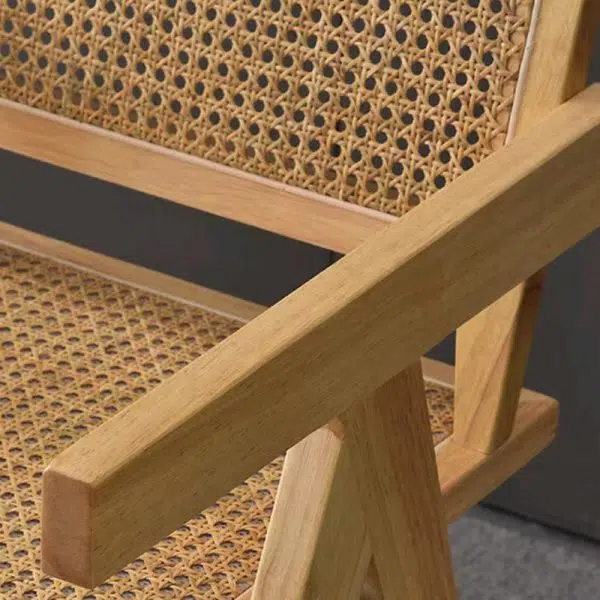 Contemporary Scandinavian Rectangular Wood Rattan Chair Backrest Armrest For Living Room - Image 8