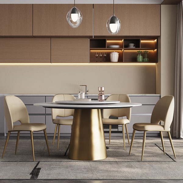 Contemporary Nordic Square Curved Upholstered Leather Stainless Steel Dining Chair Backrest For Dining Room - Image 10