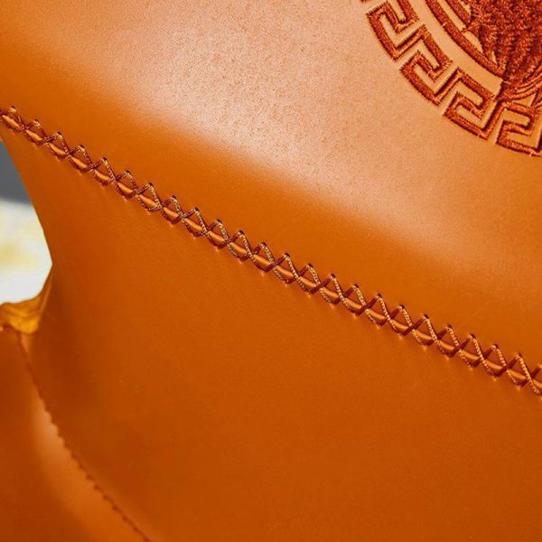 Contemporary Luxury Leather Metal Tapered Legs Dining Chair Backrest For Living Room - Image 7