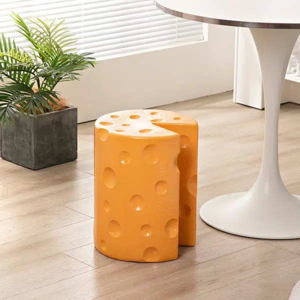 Contemporary Creative Kids Round Cylinder Cheese Resin Side Table For Bedroom - Image 3