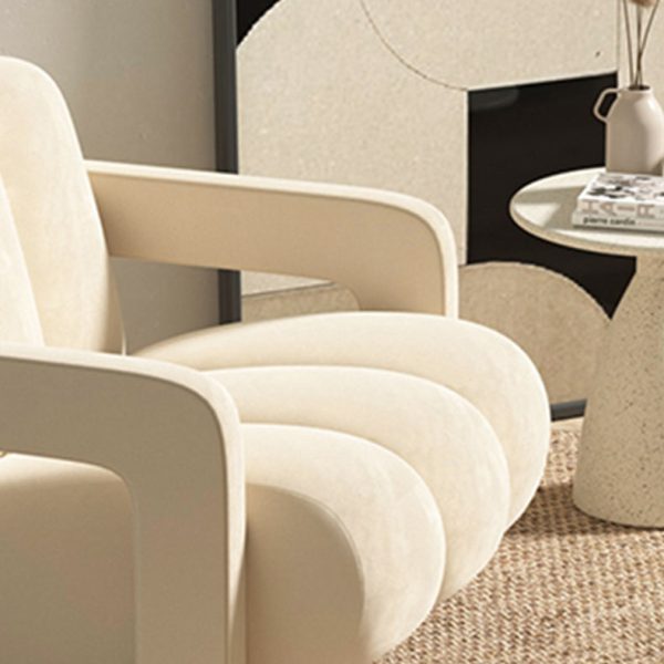 Contemporary Scandinavian Velvet Lambswool Wood Sponge Single Sofa Backrest Armrest For Living Room - Image 8