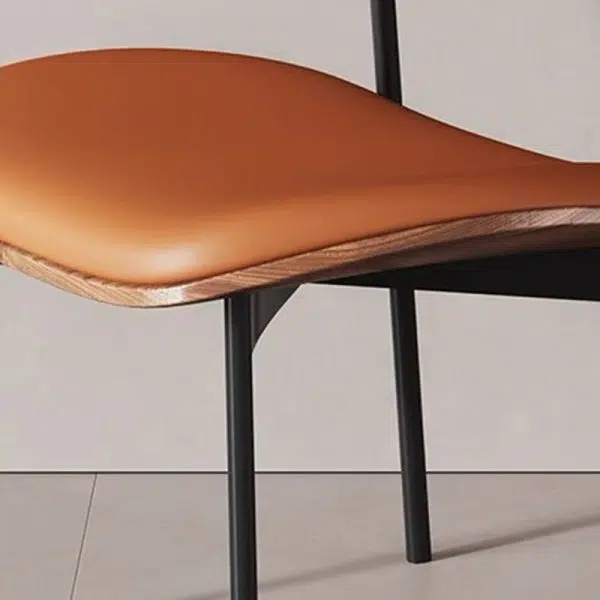 Contemporary Retro PU Wood Metal Sponge Square Curved Dining Chair Backrest For Dining Room - Image 7