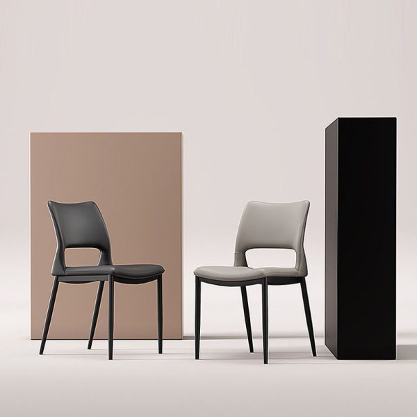 Contemporary Nordic Square Curved Upholstered Hollowed Out Leather Carbon Steel Dining Chair Backrest For Dining Room - Image 12