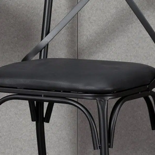 Contemporary Industrial Leather Wood Iron Square X Shape Back Dining Chair & Table Set For Dining Room - Image 8